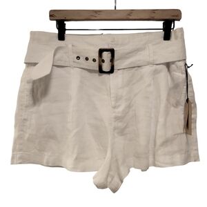 Christian Siriano, NWT, White Shorts, 100% Linen, Front + 1 Back Pocket, Women L